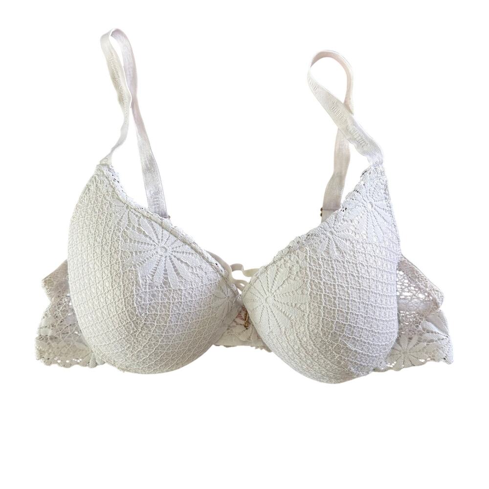 Juicy Couture White Lace Bra 34C Push-Up Underwire Y2K Coquette